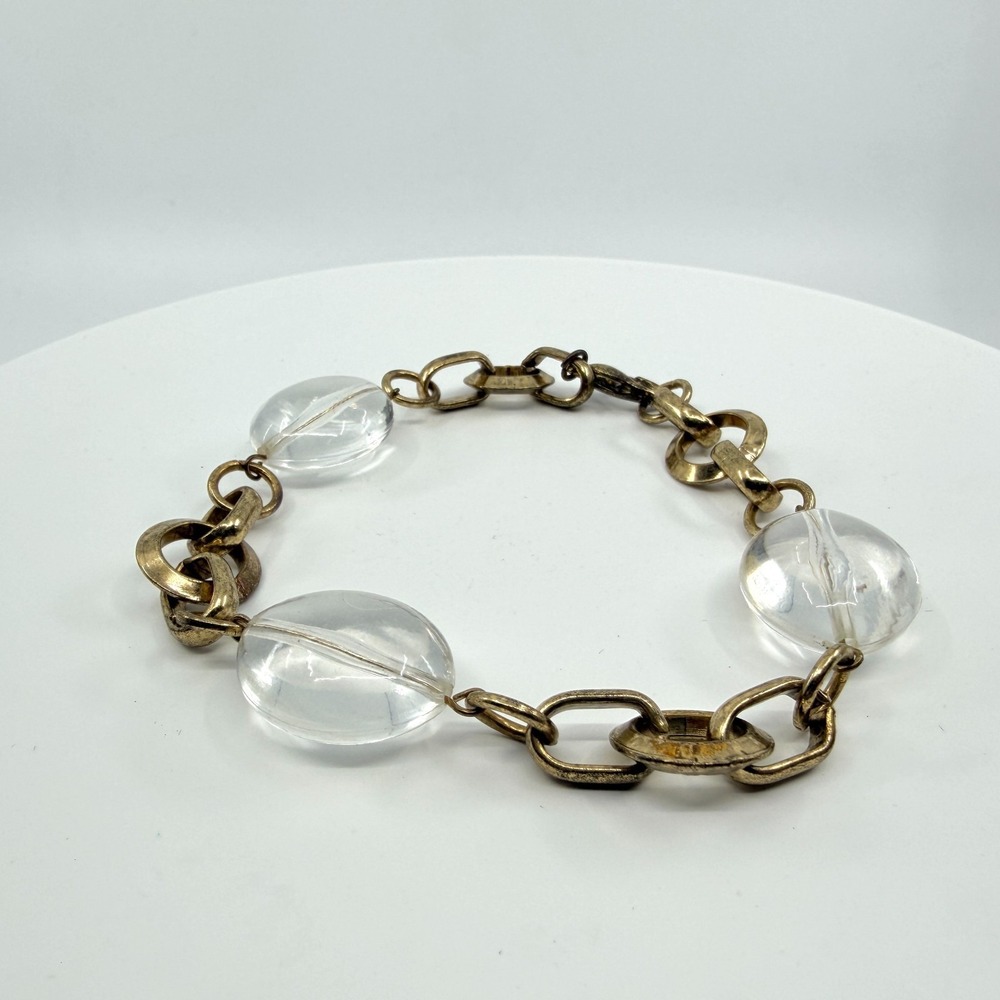 Vintage Gold Tone Chain Link Bracelet Clear Lucite Statement Jewelry Classic